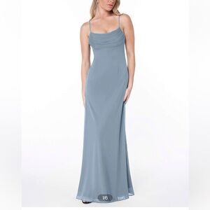 AZAZIE CHANTAL Stretch Flowy Pleated Mesh Long Dress dusty blue - Size A4